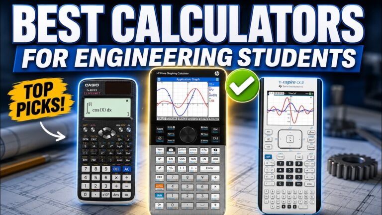 Three graphing and scientific calculators beneath the words Best Calculators for Engineering Students