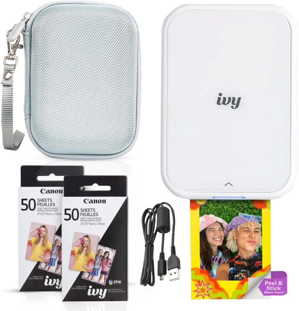Canon Ivy 2 mini photo printer bundle in Pure White