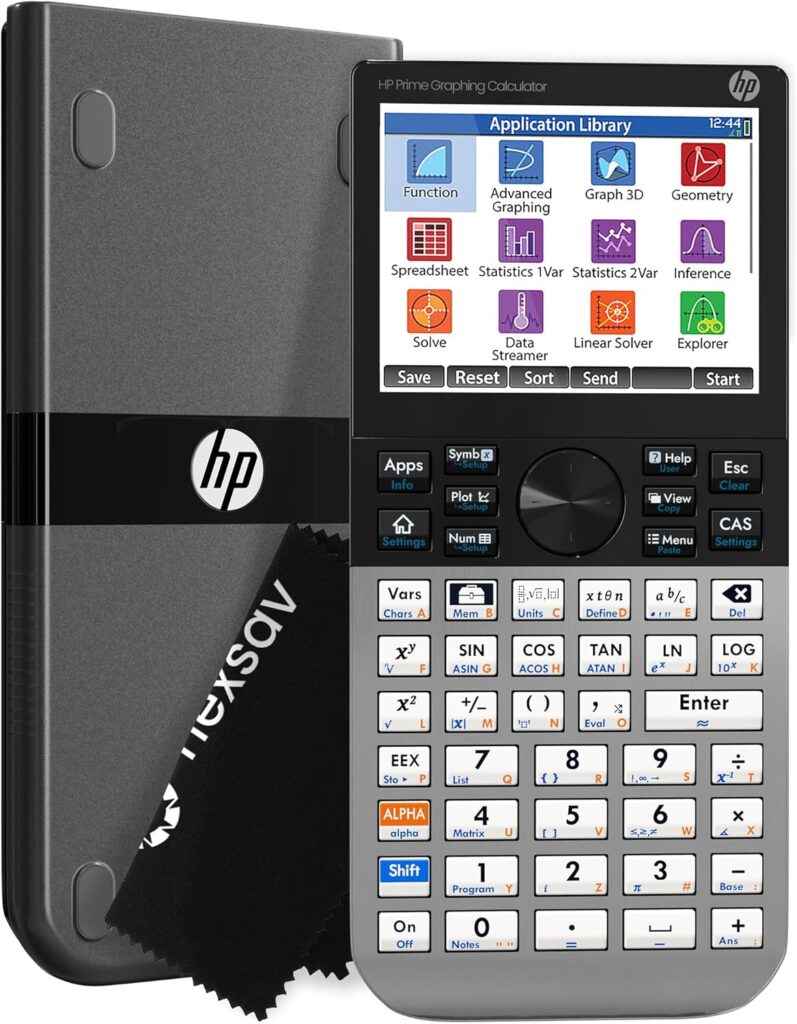 HP Prime G2 graphing calculator with protective case