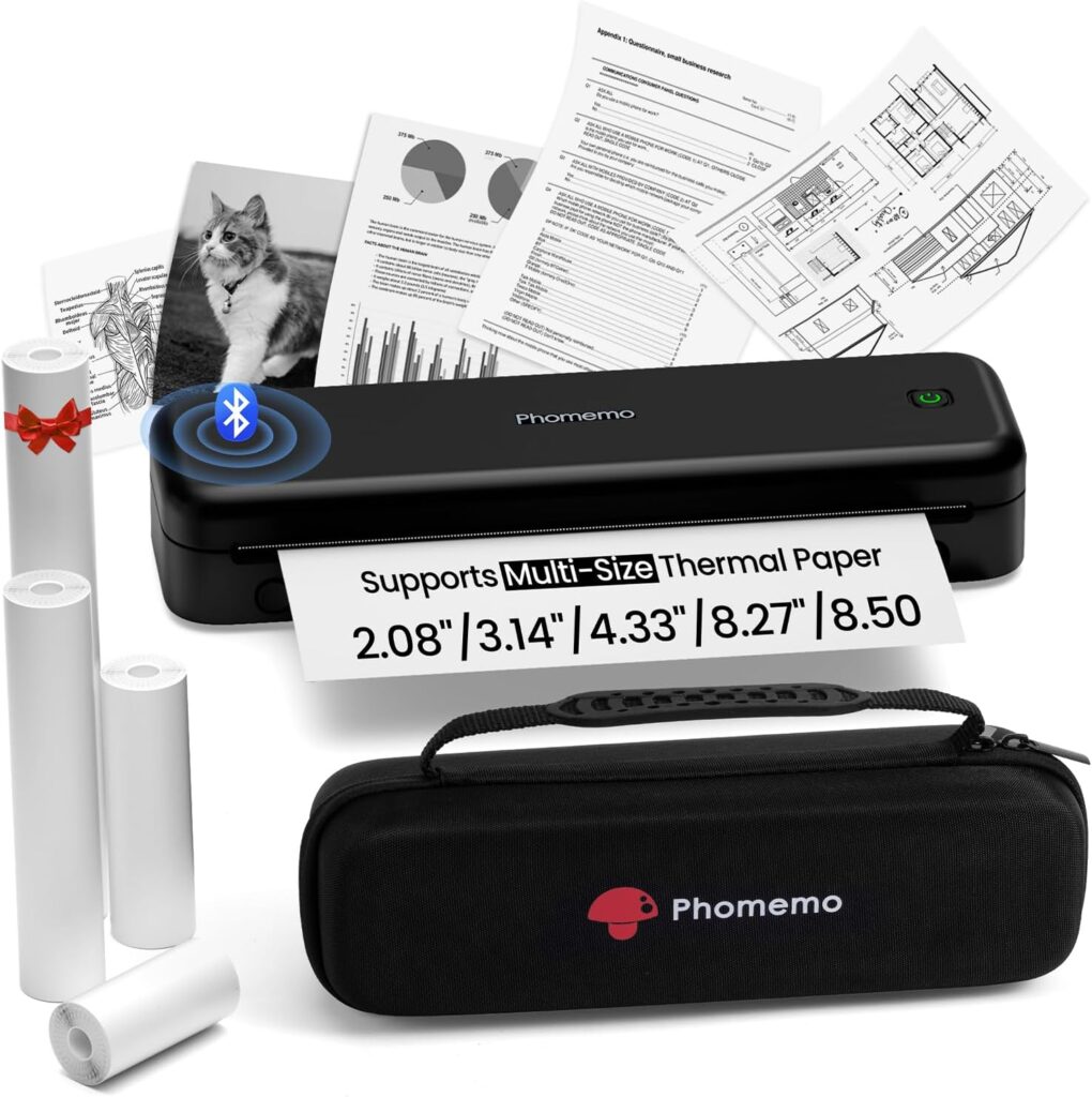 Phomemo M834 inkless portable thermal printer with case